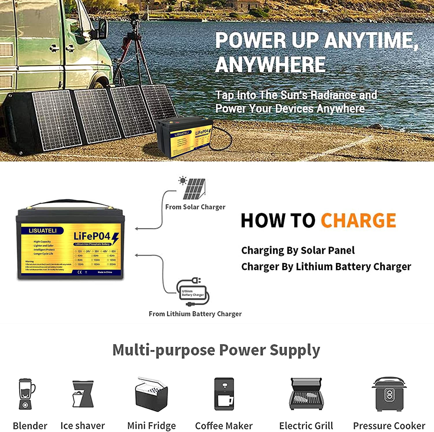 LISUATELI 12V 100Ah Lifepo4 Lithium Batteries  Deep Cycles for Golf Cart Solar RV Camper Marine Battery  1280Wh with 100A BMS