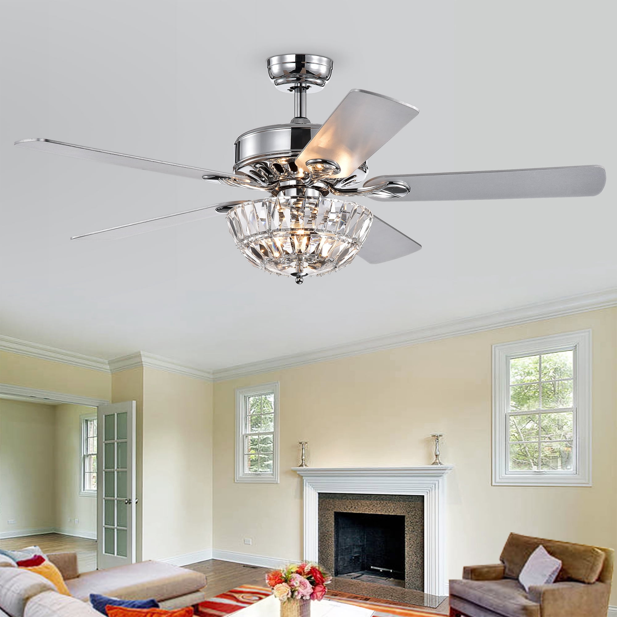 Warehouse of Tiffany Senma 52-inch 3-light Lighted Ceiling Fan with Crystal Bowl Shade Remote Controlled