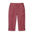 thumbnail image 4 of Luivaraty Capri Pants for Women Solid Color Straight Leg Pants Fashion Comfy Drawstring Side Split Capris with Pockets, S-2XL, 4 of 9
