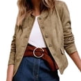 thumbnail image 3 of Casual Jackets for Women Long Sleeve Button Down Round Neck Vintage Going Out Brown Suede Jacket Women Camel Color S, 3 of 9