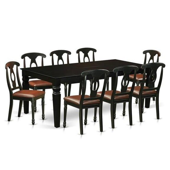 Dining Set with a Single Logan Dining Room Table & Eight Faux Leather Upholstery Chairs, Distinctive Black - 9 Piece