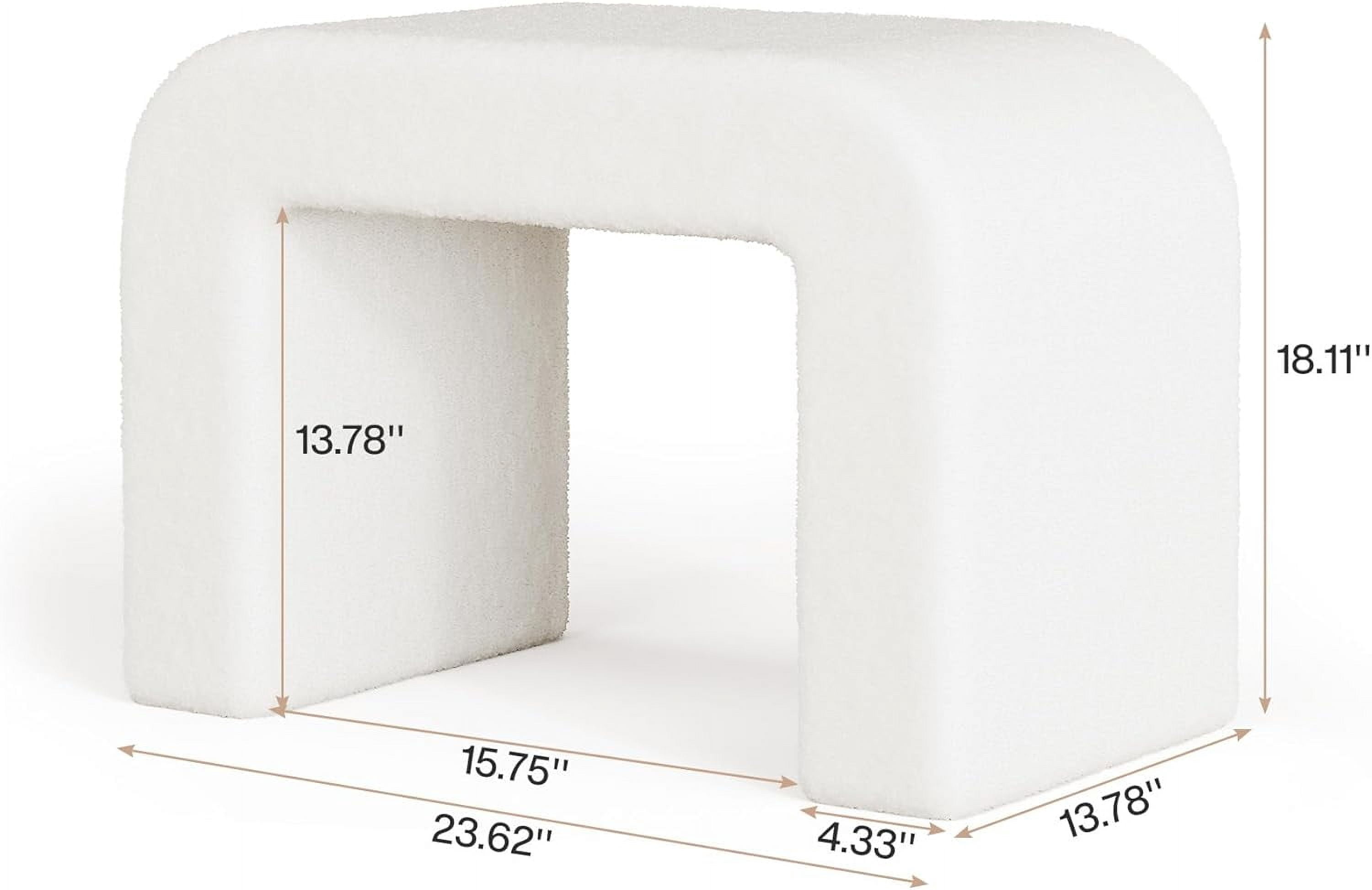 Modern Vanity Stool, Upholstered Ottoman, Arched Footstool, Sofa Footrest, Fully Assembled, White