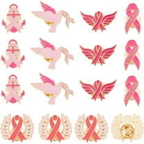 1 Box 20Pcs 5 Styles Pink Ribbon Pin Breast Cancer Brooch Gold Metal Alloy Enamel Women Awareness Hope Lapel Pins Brooches for Fundraiser Public Charity Event Campaign Favors Accessories