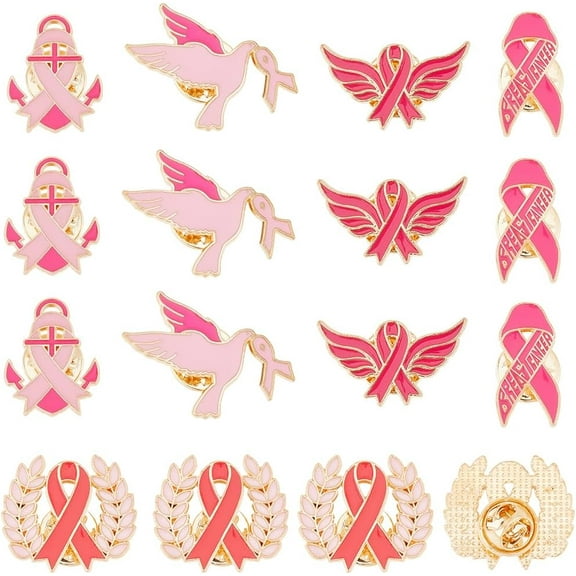 1 Box 20Pcs 5 Styles Pink Ribbon Pin Breast Cancer Brooch Gold Metal Alloy Enamel Women Awareness Hope Lapel Pins Brooches for Fundraiser Public Charity Event Campaign Favors Accessories