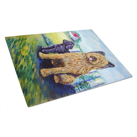 - Briard Training Day for the puppy Glass Cutting Board Large