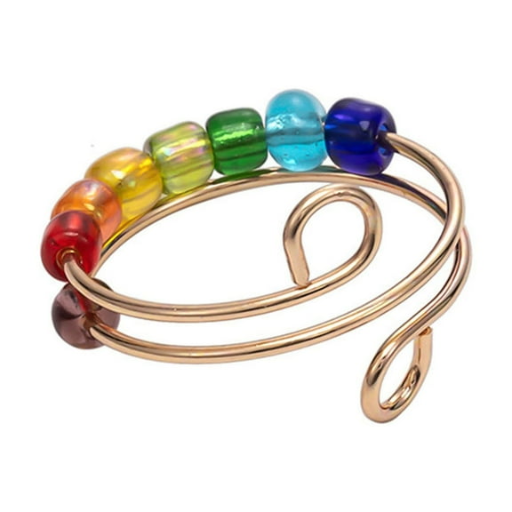 HUANLEDASH Rotatable Colorful Beads Ring Stress Anxiety Relief Open Adjustable Men Women Finger Ring Fashion Jewelry Accessories Christmas New Year Gift