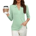 thumbnail image 2 of Holzkary 3/4 Length Sleeve Womens Tops Women's 3/4 Length Sleeve V Neck Collared Tops Summer Work Shirts Fashion Outfits 2025 Polo Shirts Casual Three Quarter Length Dressy Blouses Mint Green L, 2 of 5