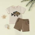 thumbnail image 2 of UAYOTSE Toddler Baby Boy Summer Outfit Set Dinosaur Print Short Sleeve Patchwork T - shirt Tops Pocket Elastic Waist Shorts toddlers clothes for boys under $5(3-6 Months,Khaki), 2 of 7