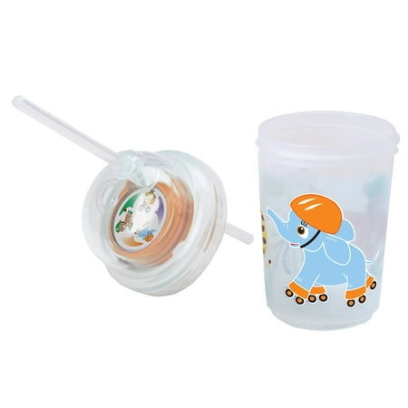 Sip Straw - nuspin kids 8 oz Sip & Spin Fun Straw Cup, Safari Animals Skate When You Drink