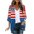 thumbnail image 3 of UVEASISHA Womens Holiday Cardigans Floral and USA Flag Graphic 3/4 Sleeve Summer Kimonos 4th of July Patriotic Open Front Cardigan Chiffon Beach Cover Ups Multicolor S, 3 of 6