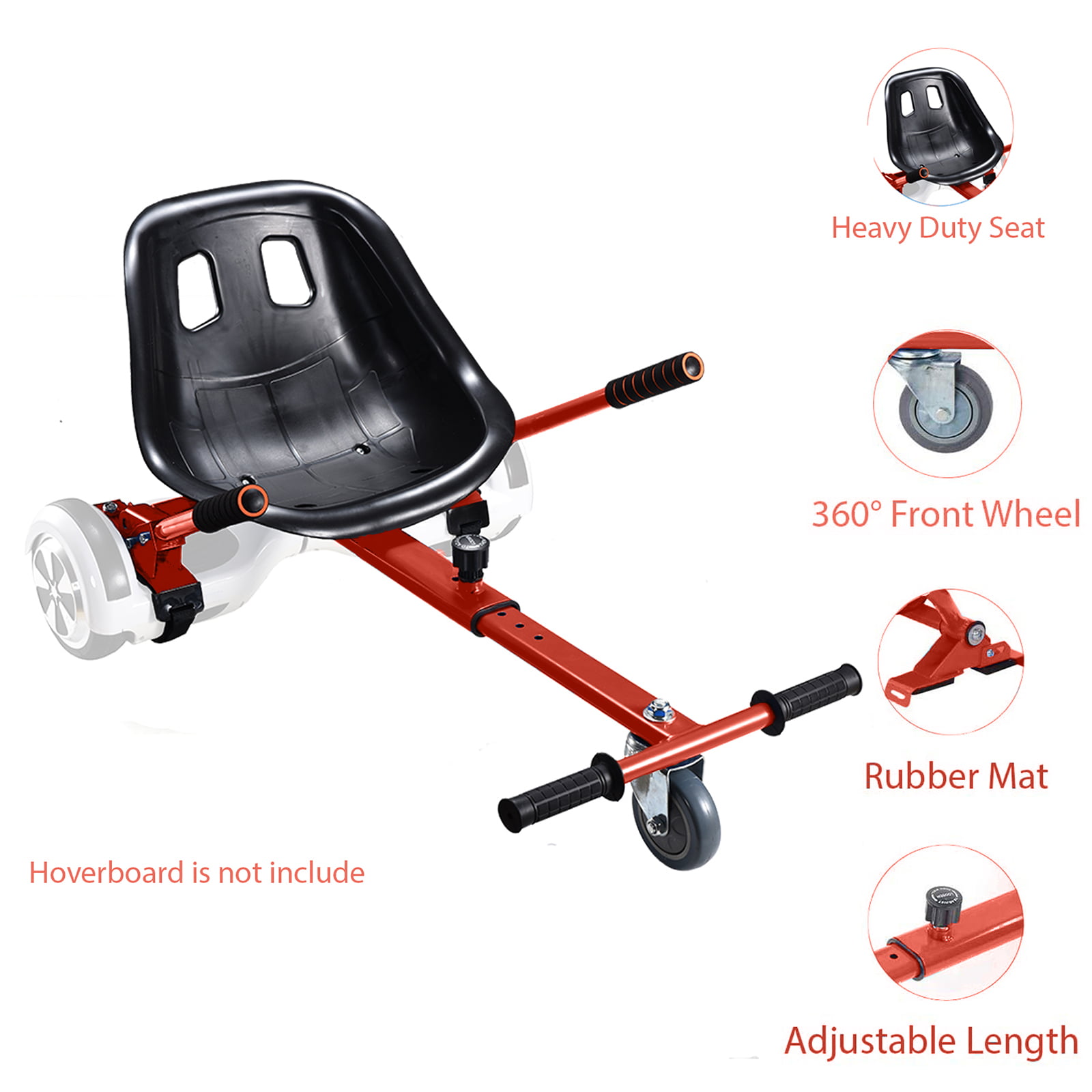 Red Hoverkart Go Kart Kid HoverGoKart Seat For Self Balancing Hoverboard Scooter 