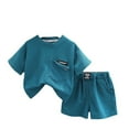 thumbnail image 2 of JTieacloth Boys Clothing Sets Baby Boy Clothes Set Toddler Summer Outfit Short Sleeve Solid Color T Shirt Tops Pocket Shorts Set,Sizes 3-4 Years(Blue), 2 of 6