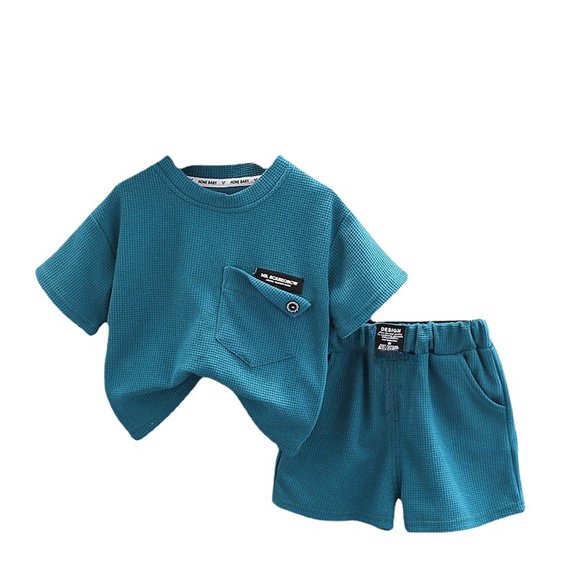 Tisuna Toddler Matching Sets Boys Solid Color Short Sleeve Crew Neck Tops And Shorts Set Breathable Fashion Little Boys Casual Holiday Vacation Outfits Size 3-4 Years Blue