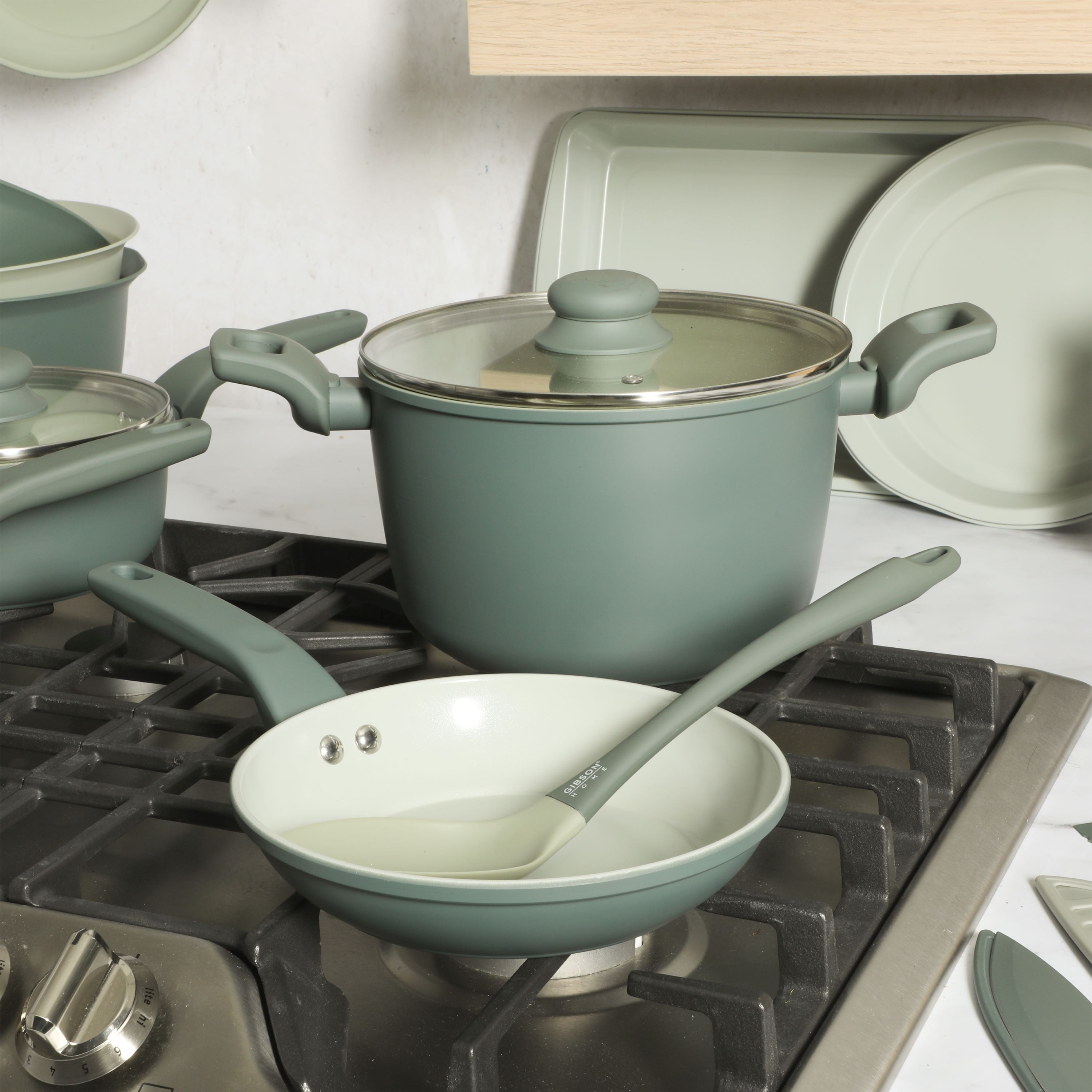 Gibson Home Barnsdall 78-Piece Non-Stick Aluminum Cookware Set, Pots and Pans with Bakeware & Utensils, Green