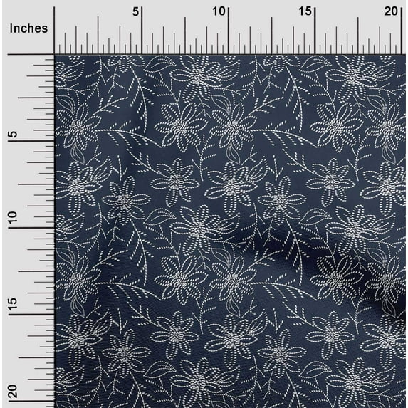 oneOone Organic Cotton Voile Fabric Leaves & Floral Artistic Sashiko Print Fabric BTY 42 Inch Wide