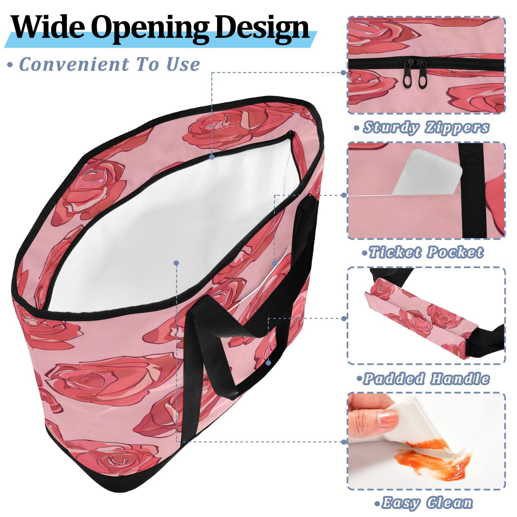 Large Hand-held Ice Pack Picnic Bag Insulation and Refrigeration Suitable for Shopping Picnics and Camping Red Rose