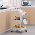 thumbnail image 3 of LEMODNA 3-Tier Metal Rolling Utility Cart with Handles and Peg Board Hooks Baskets Locking Wheels, Storage Trolley Storage Shelves Service Cart for Bathroom, Kitchen, Office, 3 of 8