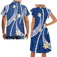 thumbnail image 3 of Yuyamidu Polynesian Shirt for Men Matching Couple Outfits Hawaiian Dresses for Women Casual Midi Dress Hibiscus Shirt Beach Shirts for Men Trendy Vacation Summer Dress with Pockets Blue, 3 of 6