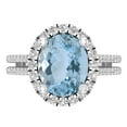 thumbnail image 2 of Dazzlingrock Collection 10X8mm Oval Aquamarine & Round White Diamond Halo Style Engagement Ring for Women (0.40 ctw, Color I-J, Clarity I2-I3) in 925 Sterling Silver, Size 9, 2 of 5