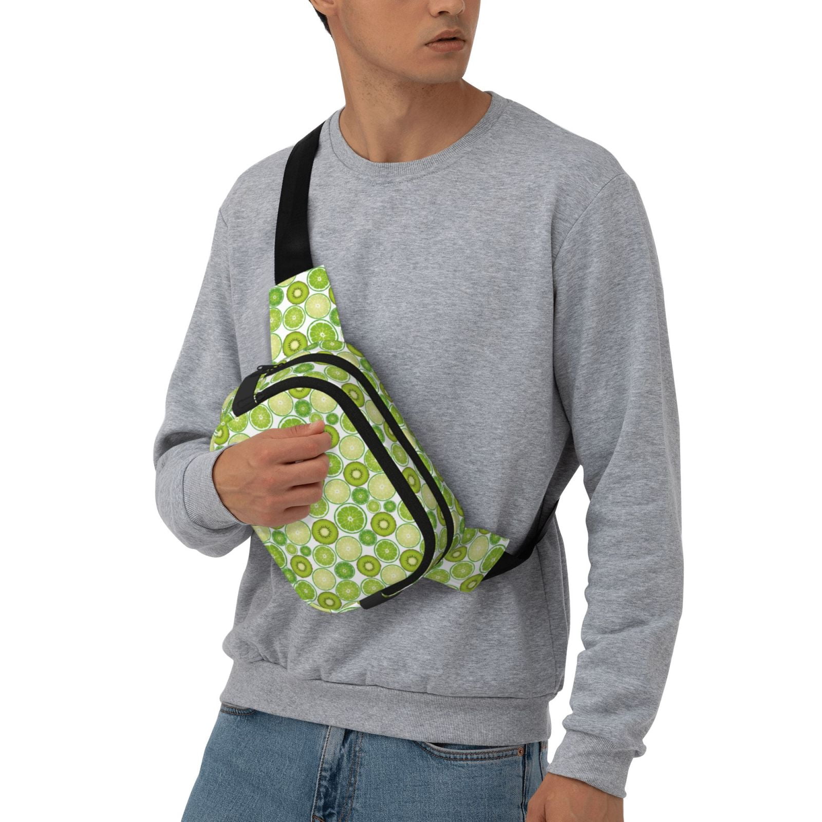 Picia Kiwi Lemon Print Square Double-Layer Waist Bag Mini Adjustable Waist Belt Bag Exercise Running Travel Hiking