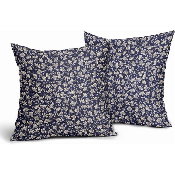 Navy Blue Beige Vintage Floral Block Print Pillow Covers 16X16 Inch Vintage Daisy Flowers Decorative Pillow Cases Set of 2 Farmhouse Home Decor Rustic Cute Throw Pillows for Sofa Couch Outdoor