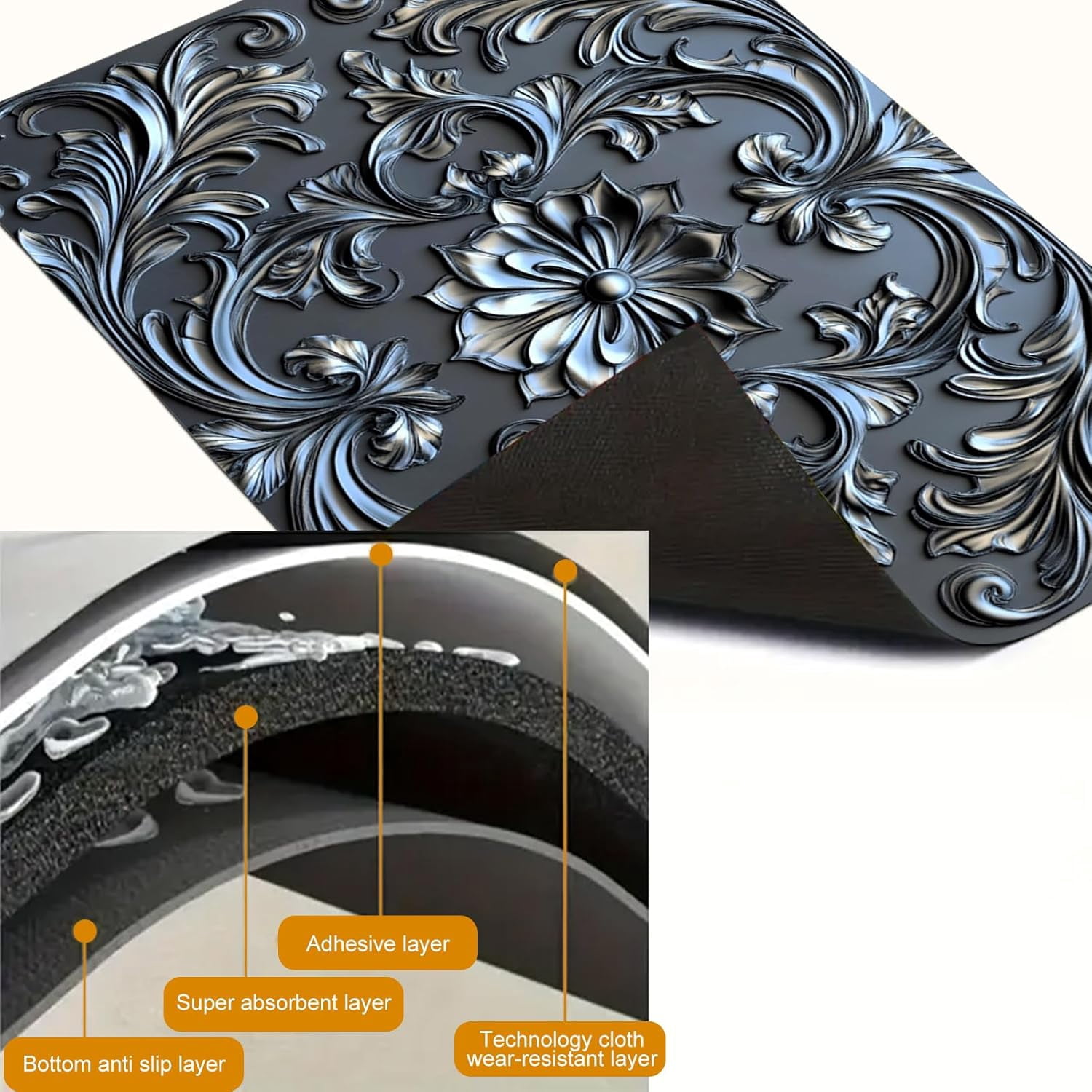 Stove Top Cover for Electric 28x20 Inch Silicone Diatomaceous Stove Mat for Glass Top Earth Pad with Embossed Baroque Floral Pattern for Countertop Coffee Maker Dish Drying Area