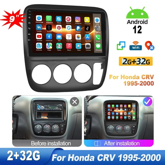Zcargel Android 12 Car Stereo 9 Inch Touchscreen, for Honda CRV 1995-2000 Wireless Apple CarPlay & Android Auto, Bluetooth Car Radio HiFi/WiFi/GPS Navigation/FM Radio/USB with Backup Camera Mic 2 32G