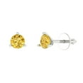 thumbnail image 2 of 1 Ct Round Cut Studs Yellow Crystal 14K White Solid Gold Everyday Dainty Earrings Screw Back, 2 of 7