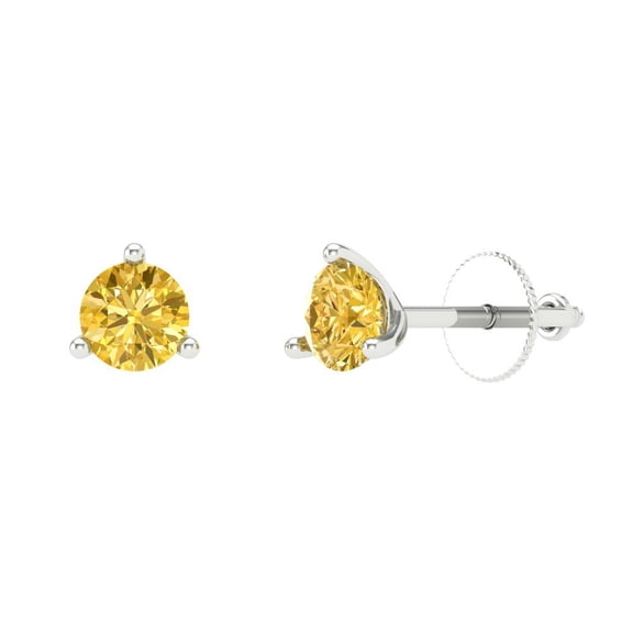 Clara Pucci 1Ct Yellow Round Cut VVS1 Screw Back Stud 18k Solid hypoallergenic Gold Designer Earrings For April