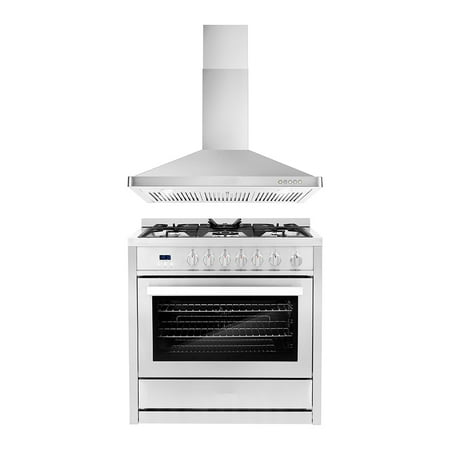 Cosmo 2 Piece Kitchen Appliance Package with 36  Freestanding Gas Range Kitchen Stove & 36  Wall Mount Range Hood Kitchen Hood Kitchen Appliance Bundles