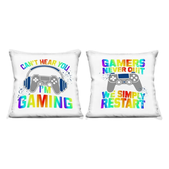 Stupell Industries Rainbow Retro Gaming Phrases 2 Piece Decorative Printed Throw Pillow Set, design by Kim Allen