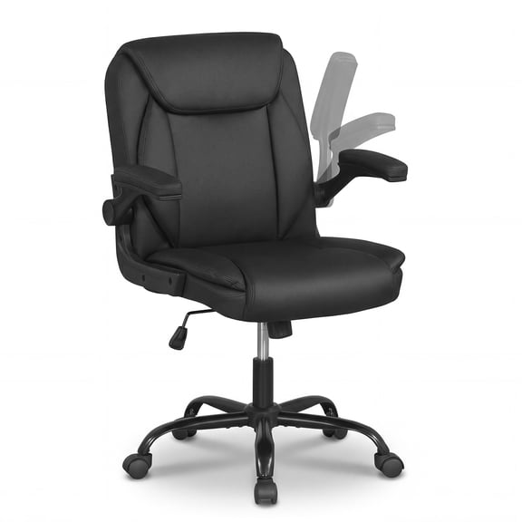 Costway Leather Office Chair with Flip-up Armrests, Rocking Function, Adjustable Height