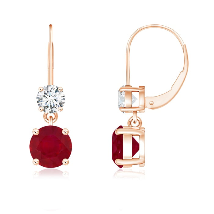 14k Yellow Gold Round Ruby Lever-back Earrings 