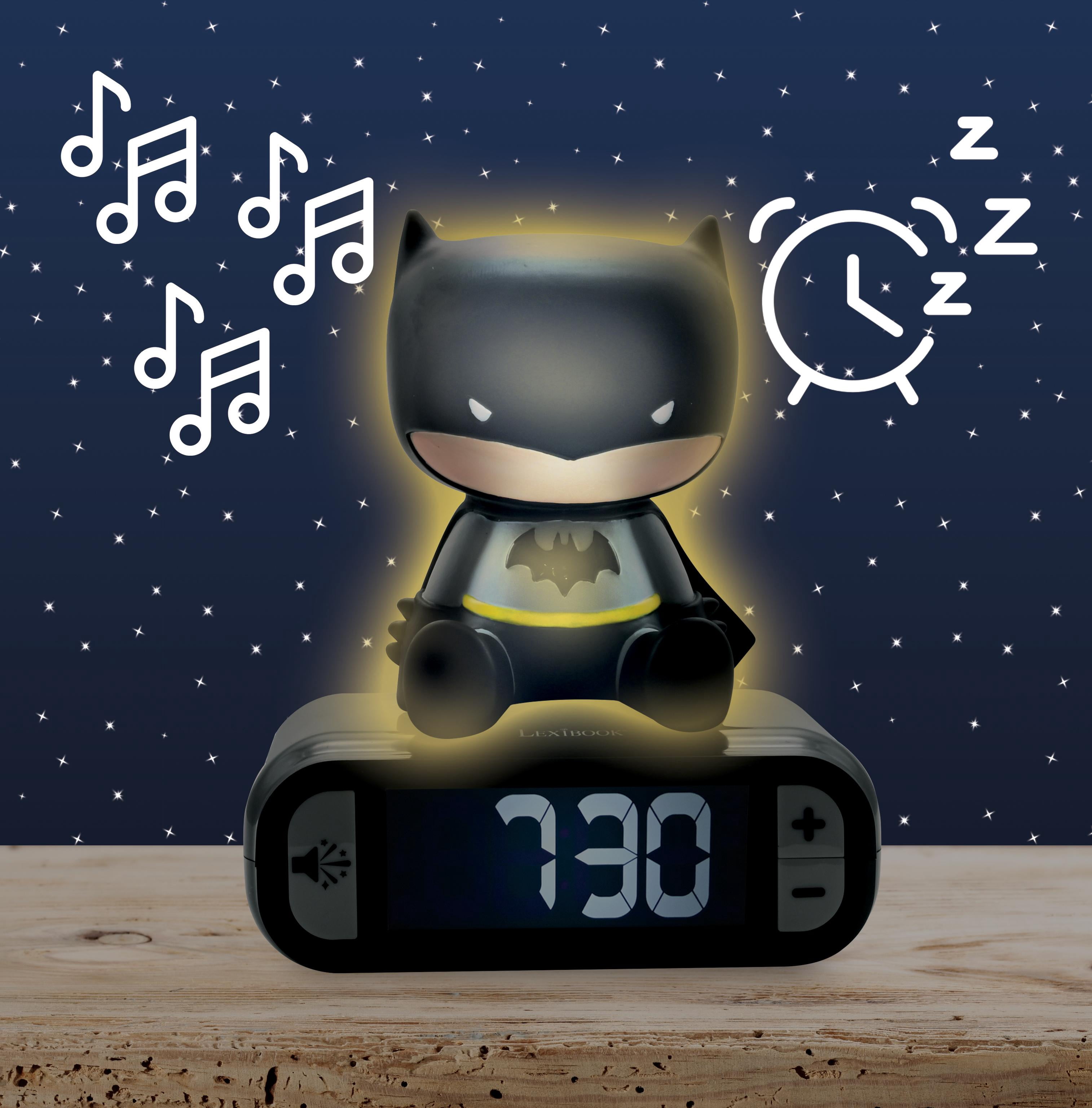 Lexibook - Batman Digital Alarm Clock with Night Light Snooze, Clock, Luminous Batman, Black Colour