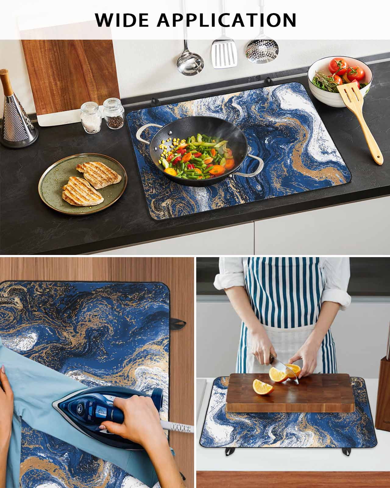 nqOlkjepod Large Induction Cooktop Protector Mat 24"x21", Blue Marble Stove Top Covers for Electric Stove, Modern Minimalist Abstract Fluid Art Stove Burner Cover Mats, Glass Top Stove Cover
