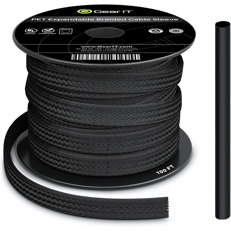 100ft, 1/4 Inch) PET Expandable Cable Management Sleeve Wire Loom