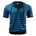 thumbnail image 5 of RYDCOT Men's Casual Short Sleeve Stripe Cotton Hoodie Pullover with Buttons and Drawstring Soft Muscle Fit Athletic Workout Top Blue, 5 of 6