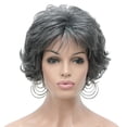 thumbnail image 2 of Lydell 8" Short Curly Women Wigs, Soft Shaggy Layered Classic Cap Full Synthetic Wig, Black Gray, 2 of 8