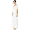Adrianna Papell Crepe Jumpsuit with Draped Flower Applique Ivory