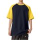 thumbnail image 2 of Blusas y camisas de manga corta y cuello redondo para hombre, blusas casuales de bloque de color con mangas raglán y cuello redondo conciso para hombre., 2 of 5