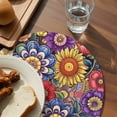thumbnail image 3 of Boho Blue Flower Round 13 Inch Placemats Set of 8, Spring Bohemia Chic Red Yellow Floral HeatResistant Non Slip Place Mats for Dining Table, Wipeable Braided Kitchen Table Mats for Housewarming, 3 of 9