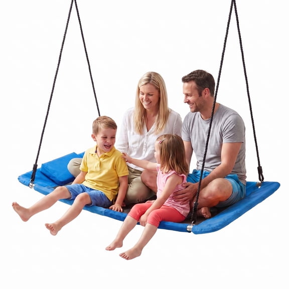 KFFKFF Platform Tree Swing for Kids and Adults 700 lbs 60" Rectangle Blue, Suitable for Backyard, Outdoor & Indoor Use, Durable 900D Oxford Fabric Seat with 2 Hanging Straps, Adjustable Ropes