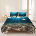thumbnail image 3 of Full Quilt Set 78''x90'', Light Blue Ocean Waves Lightweight Bedspread Coverlet Set with 2 Pillow Shams, Summer Beach Coastal Abstract Breathable All Season Quilt Bedding for Bedroom/Guest Room, 3 of 9