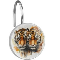 Watercolor Tiger Animals Shower Curtain Hooks Round Crystal Glass, Set of 12 Shower Curtain Rings - Shower Hooks for Curtain Shower Rings