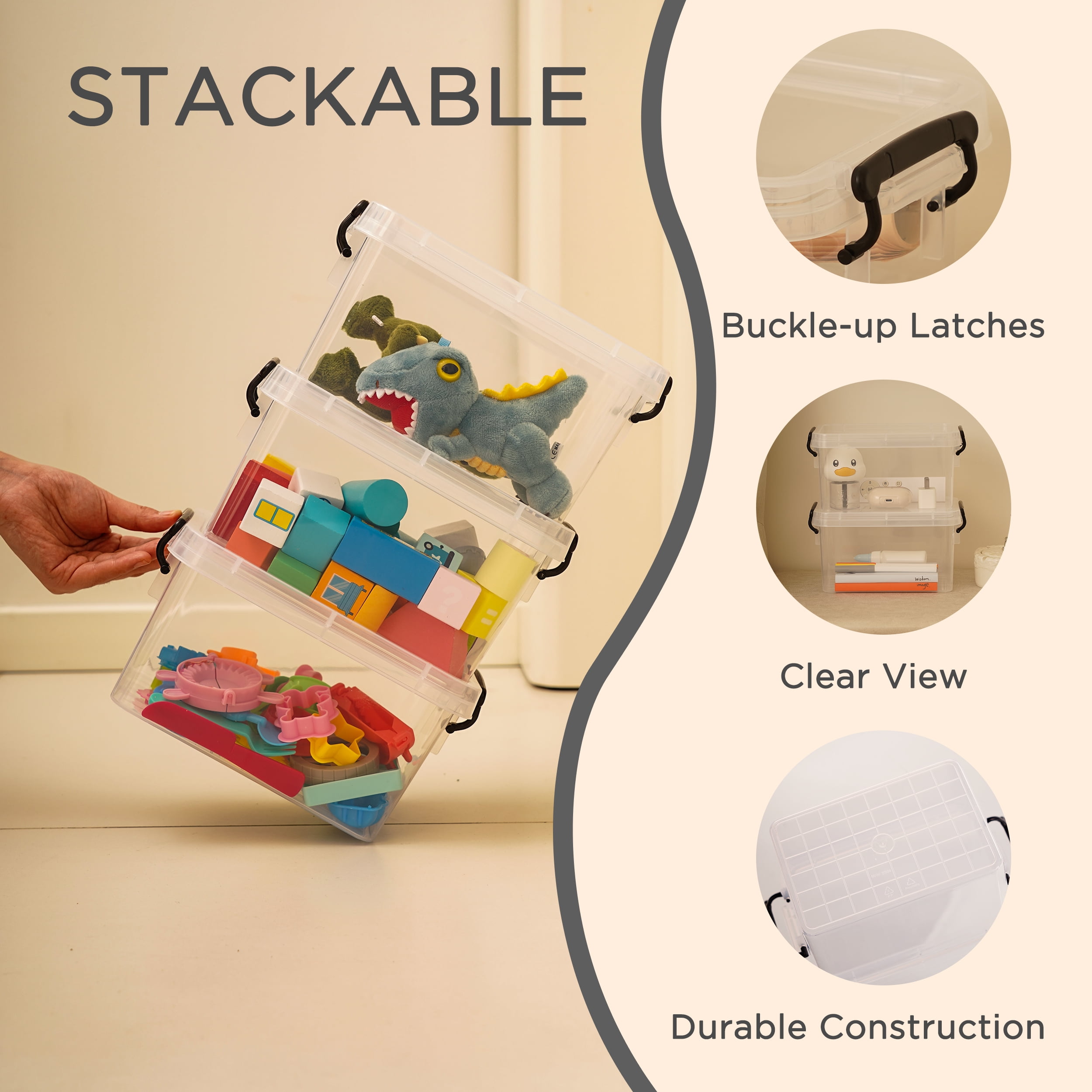 Kerhouze 4 Qt Small Storage Bin with Lid Clear Plastic Stackable 4 Pack Adult Kids