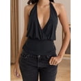 thumbnail image 4 of Argulvti Women's Summer Halter Tops Stylish Solid Ruched Slim Fit Backless Sleeveless Vest, 4 of 6
