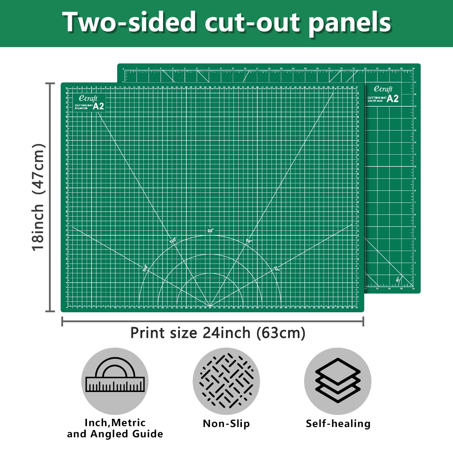 Self Healing Cutting Mat 18"x24", A2, Rotary Fabric Cutting Mat for Sewing, Quilting, Crafts & DIY, Double Sided Green