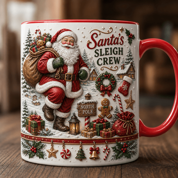 Santa Ceramic Coffee Mugs Christmas, Santa Hat Gift Sack Holiday Gift 11 oz 15 oz