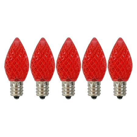 

Pack of (5) Red C7 LED faceted bulbs