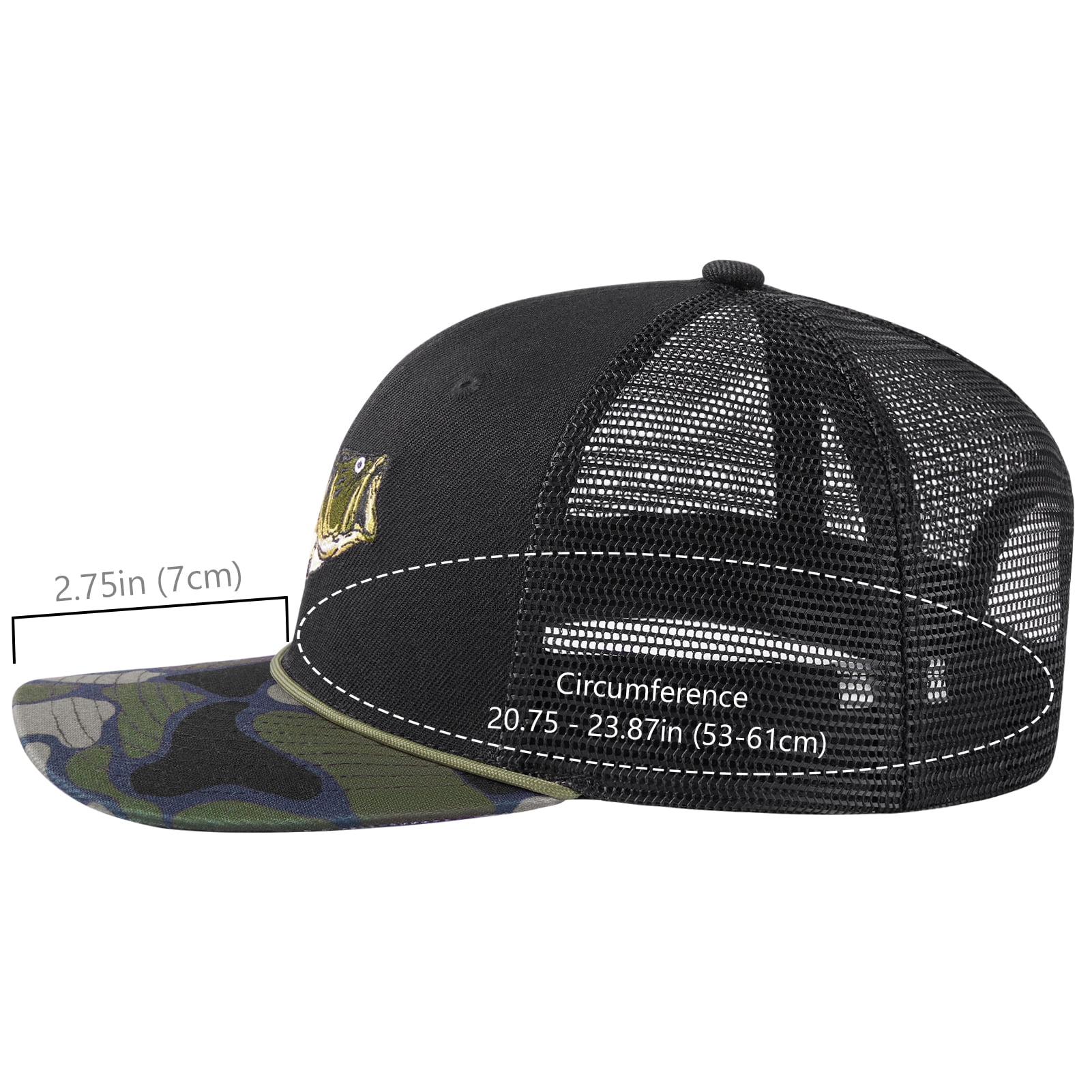 Bassdash Camo Rope Trucker Hat Adjustable, Embroidered Baseball Cap with Mesh Back for Hunting & Fishing